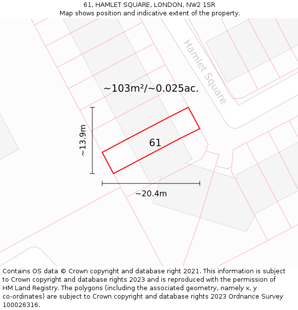 61, HAMLET SQUARE, LONDON, NW2 1SR: Plot and title map