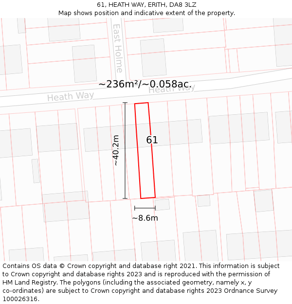 61, HEATH WAY, ERITH, DA8 3LZ: Plot and title map