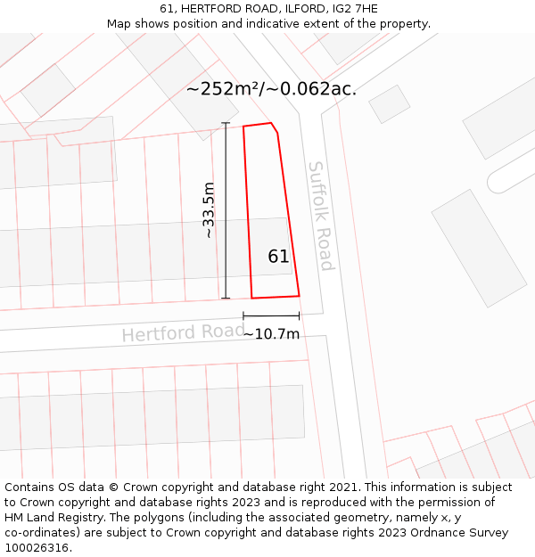 61, HERTFORD ROAD, ILFORD, IG2 7HE: Plot and title map