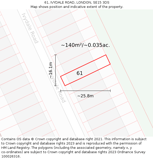 61, IVYDALE ROAD, LONDON, SE15 3DS: Plot and title map
