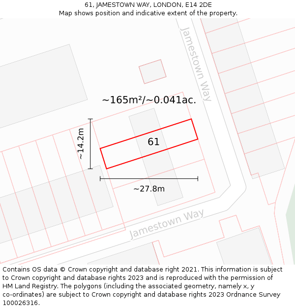 61, JAMESTOWN WAY, LONDON, E14 2DE: Plot and title map