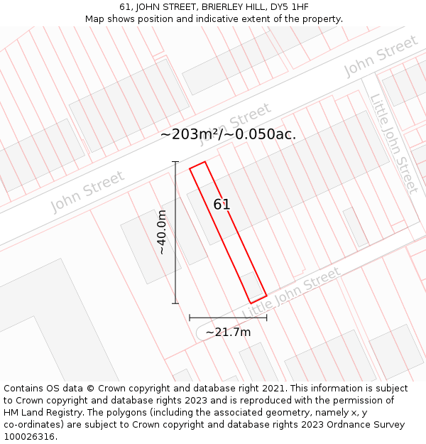 61, JOHN STREET, BRIERLEY HILL, DY5 1HF: Plot and title map