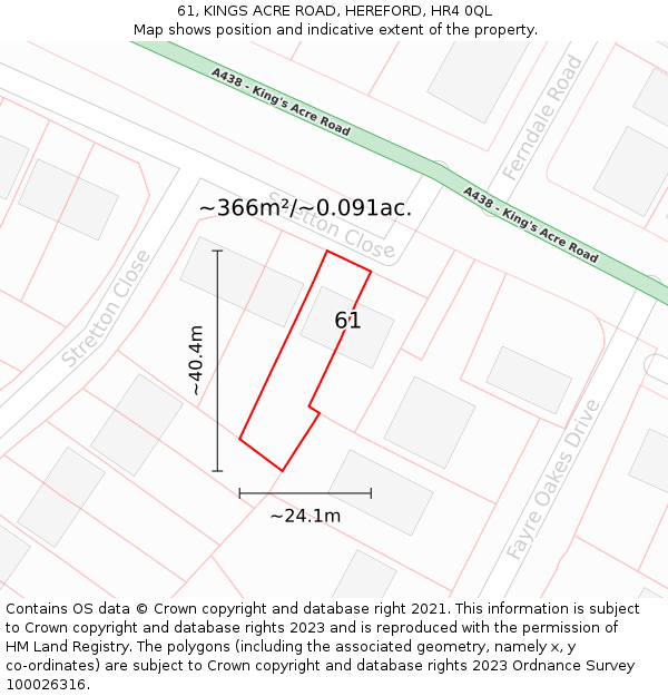 61, KINGS ACRE ROAD, HEREFORD, HR4 0QL: Plot and title map