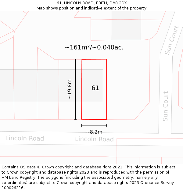 61, LINCOLN ROAD, ERITH, DA8 2DX: Plot and title map