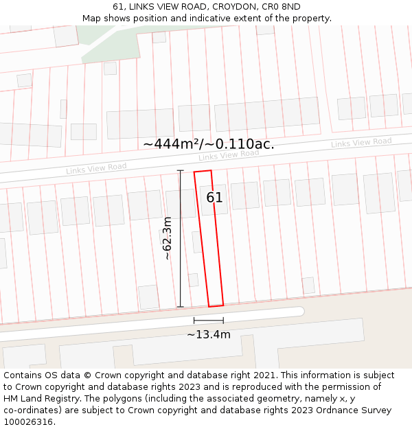 61, LINKS VIEW ROAD, CROYDON, CR0 8ND: Plot and title map