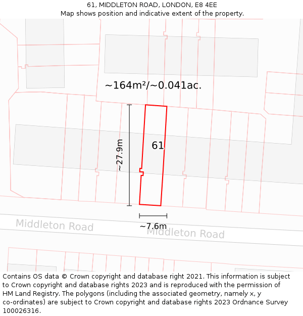 61, MIDDLETON ROAD, LONDON, E8 4EE: Plot and title map