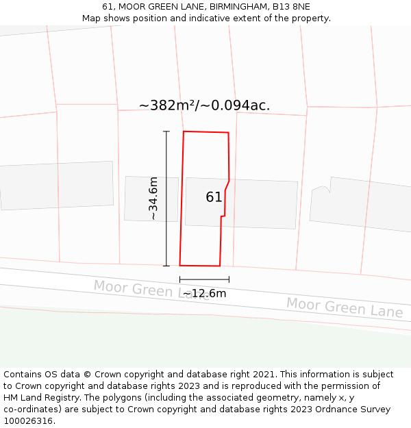 61, MOOR GREEN LANE, BIRMINGHAM, B13 8NE: Plot and title map