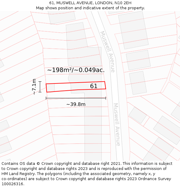 61, MUSWELL AVENUE, LONDON, N10 2EH: Plot and title map
