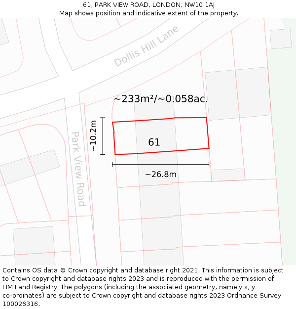 61, PARK VIEW ROAD, LONDON, NW10 1AJ: Plot and title map