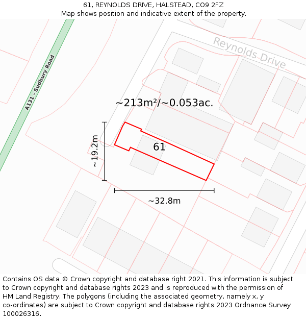 61, REYNOLDS DRIVE, HALSTEAD, CO9 2FZ: Plot and title map