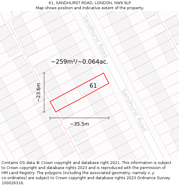 61, SANDHURST ROAD, LONDON, NW9 9LP: Plot and title map