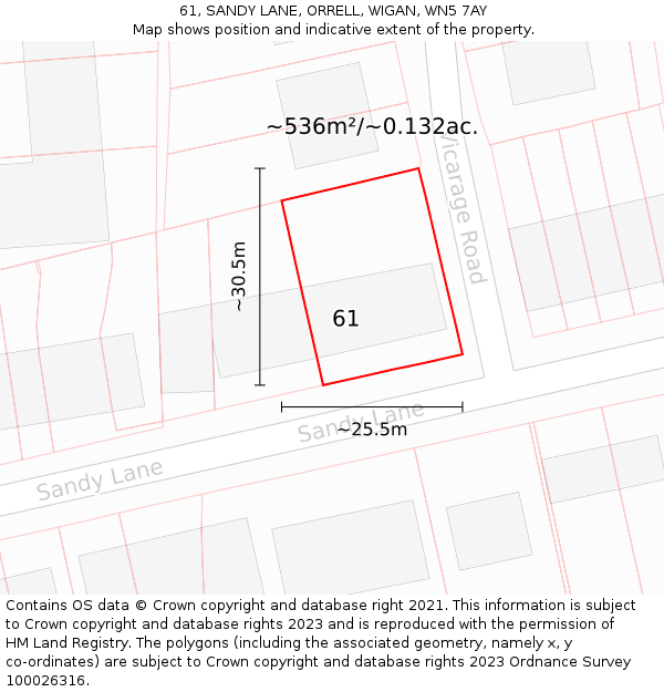 61, SANDY LANE, ORRELL, WIGAN, WN5 7AY: Plot and title map