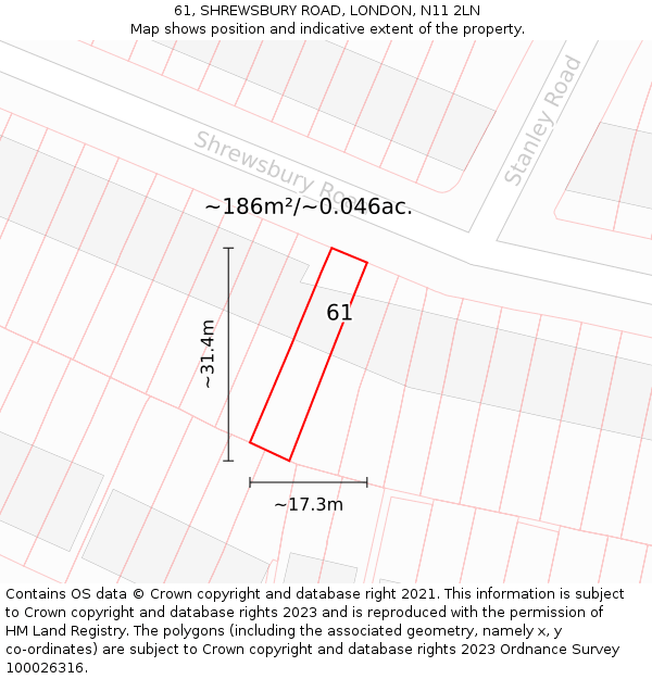 61, SHREWSBURY ROAD, LONDON, N11 2LN: Plot and title map