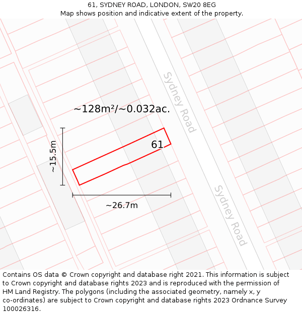 61, SYDNEY ROAD, LONDON, SW20 8EG: Plot and title map