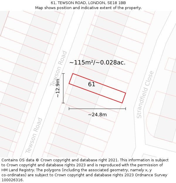 61, TEWSON ROAD, LONDON, SE18 1BB: Plot and title map