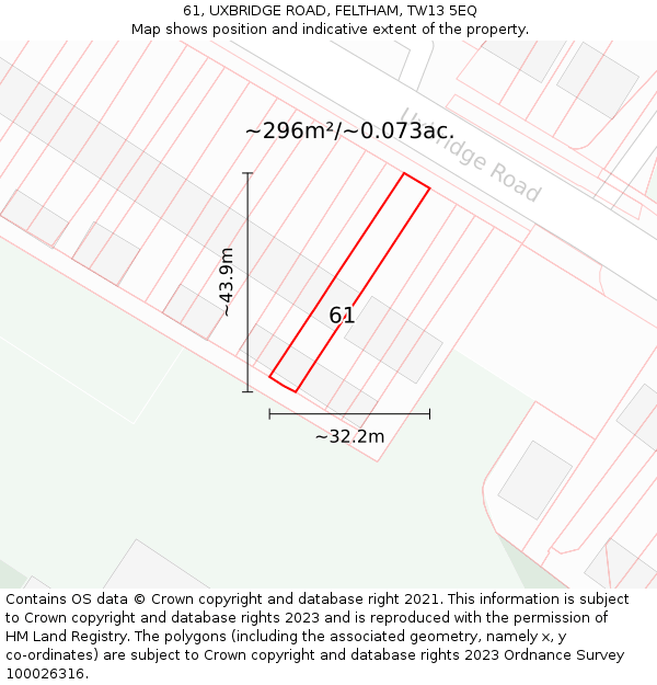 61, UXBRIDGE ROAD, FELTHAM, TW13 5EQ: Plot and title map