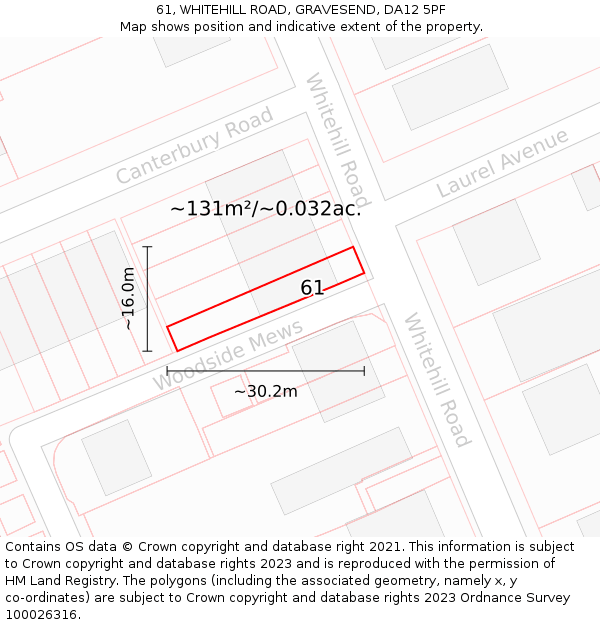 61, WHITEHILL ROAD, GRAVESEND, DA12 5PF: Plot and title map