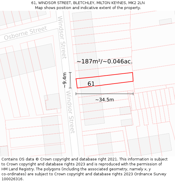 61, WINDSOR STREET, BLETCHLEY, MILTON KEYNES, MK2 2LN: Plot and title map