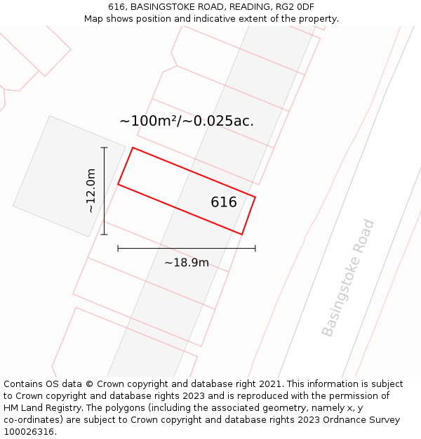616, BASINGSTOKE ROAD, READING, RG2 0DF: Plot and title map