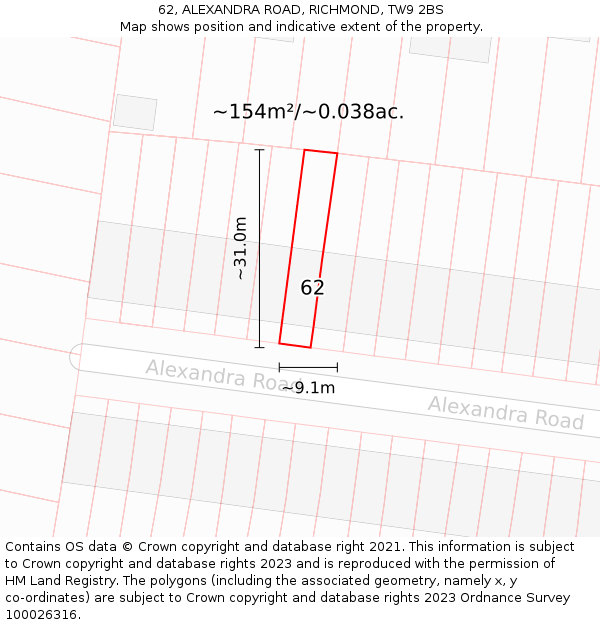 62, ALEXANDRA ROAD, RICHMOND, TW9 2BS: Plot and title map
