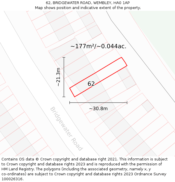 62, BRIDGEWATER ROAD, WEMBLEY, HA0 1AP: Plot and title map
