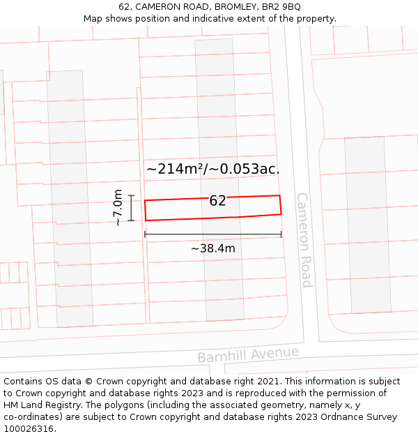 62, CAMERON ROAD, BROMLEY, BR2 9BQ: Plot and title map
