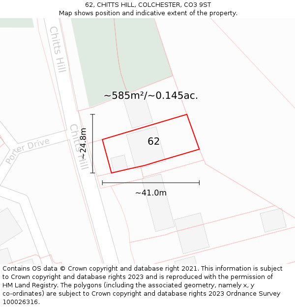 62, CHITTS HILL, COLCHESTER, CO3 9ST: Plot and title map