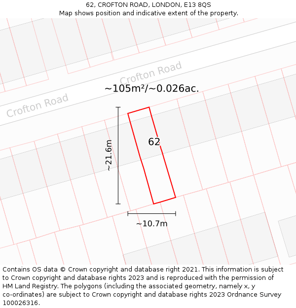 62, CROFTON ROAD, LONDON, E13 8QS: Plot and title map