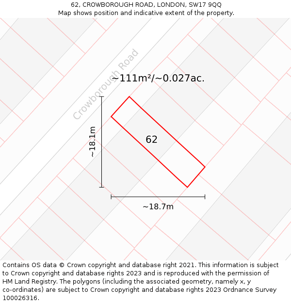 62, CROWBOROUGH ROAD, LONDON, SW17 9QQ: Plot and title map