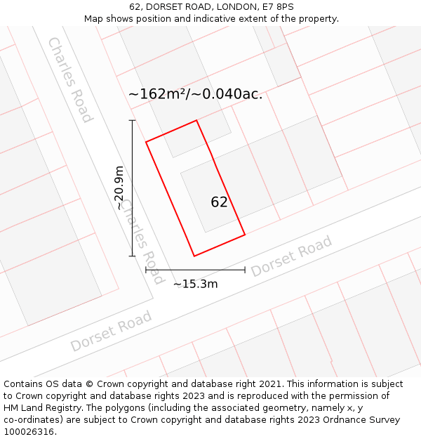 62, DORSET ROAD, LONDON, E7 8PS: Plot and title map
