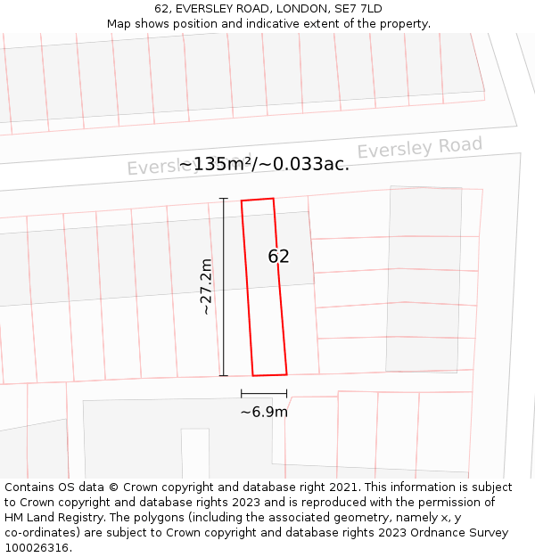 62, EVERSLEY ROAD, LONDON, SE7 7LD: Plot and title map