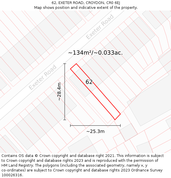 62, EXETER ROAD, CROYDON, CR0 6EJ: Plot and title map