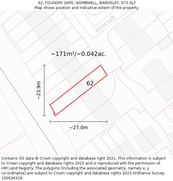 62, FOUNDRY GATE, WOMBWELL, BARNSLEY, S73 0LF: Plot and title map