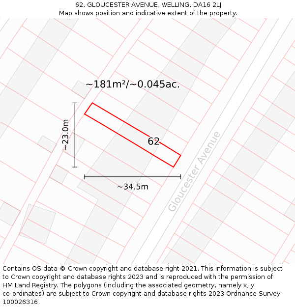 62, GLOUCESTER AVENUE, WELLING, DA16 2LJ: Plot and title map