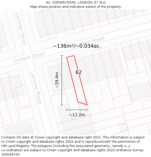 62, GODWIN ROAD, LONDON, E7 0LG: Plot and title map