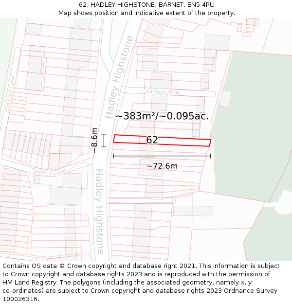 62, HADLEY HIGHSTONE, BARNET, EN5 4PU: Plot and title map
