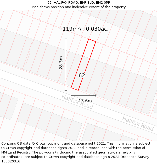 62, HALIFAX ROAD, ENFIELD, EN2 0PR: Plot and title map