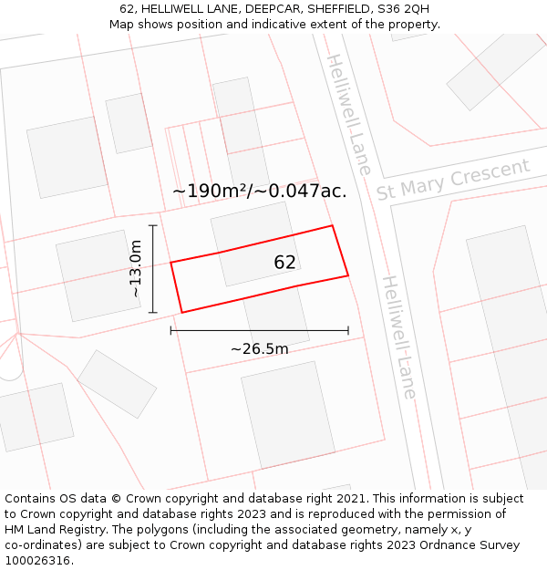 62, HELLIWELL LANE, DEEPCAR, SHEFFIELD, S36 2QH: Plot and title map