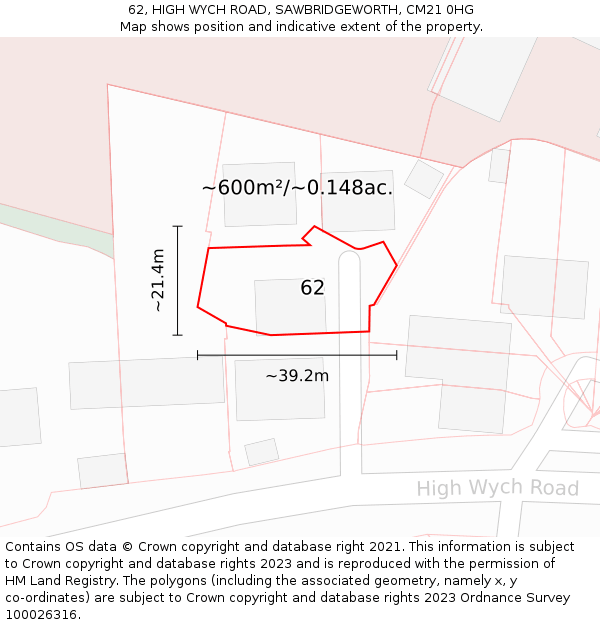 62, HIGH WYCH ROAD, SAWBRIDGEWORTH, CM21 0HG: Plot and title map