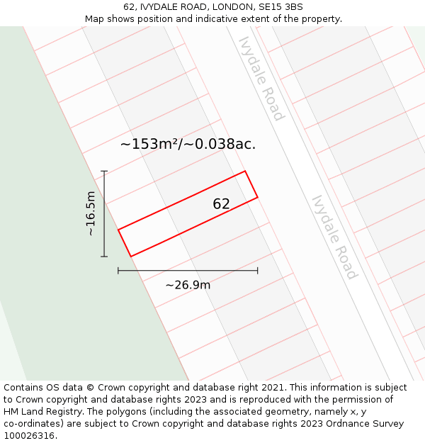 62, IVYDALE ROAD, LONDON, SE15 3BS: Plot and title map