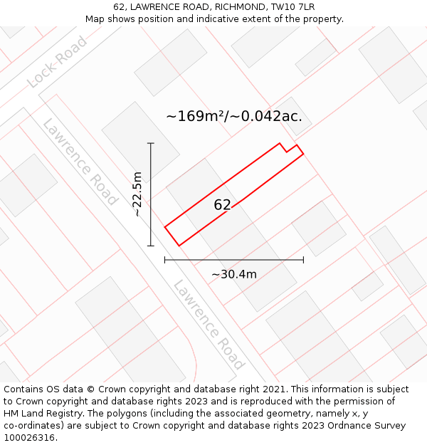 62, LAWRENCE ROAD, RICHMOND, TW10 7LR: Plot and title map