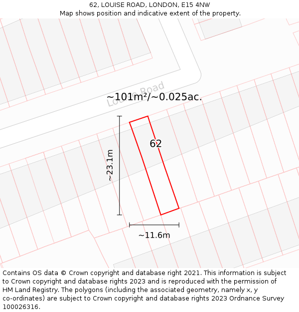 62, LOUISE ROAD, LONDON, E15 4NW: Plot and title map