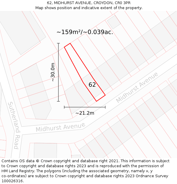 62, MIDHURST AVENUE, CROYDON, CR0 3PR: Plot and title map