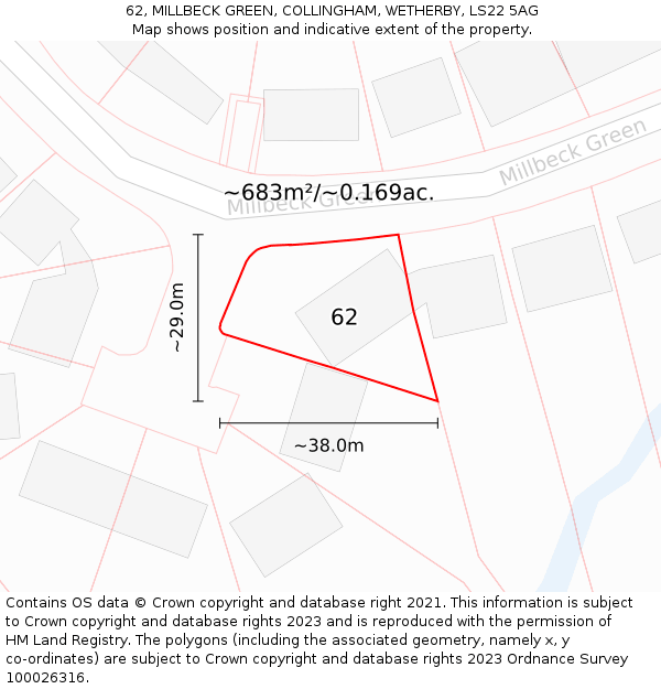 62, MILLBECK GREEN, COLLINGHAM, WETHERBY, LS22 5AG: Plot and title map