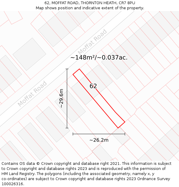62, MOFFAT ROAD, THORNTON HEATH, CR7 8PU: Plot and title map