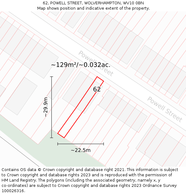 62, POWELL STREET, WOLVERHAMPTON, WV10 0BN: Plot and title map
