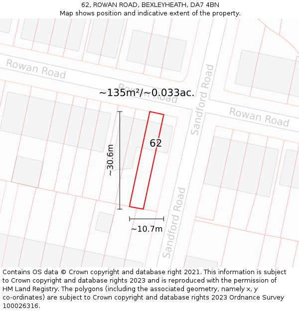 62, ROWAN ROAD, BEXLEYHEATH, DA7 4BN: Plot and title map