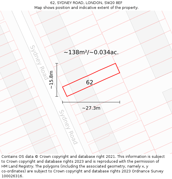 62, SYDNEY ROAD, LONDON, SW20 8EF: Plot and title map