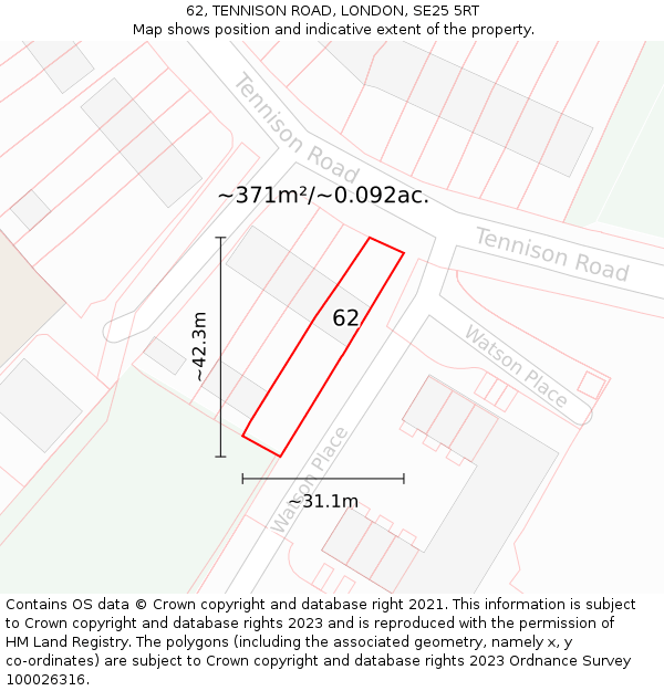 62, TENNISON ROAD, LONDON, SE25 5RT: Plot and title map