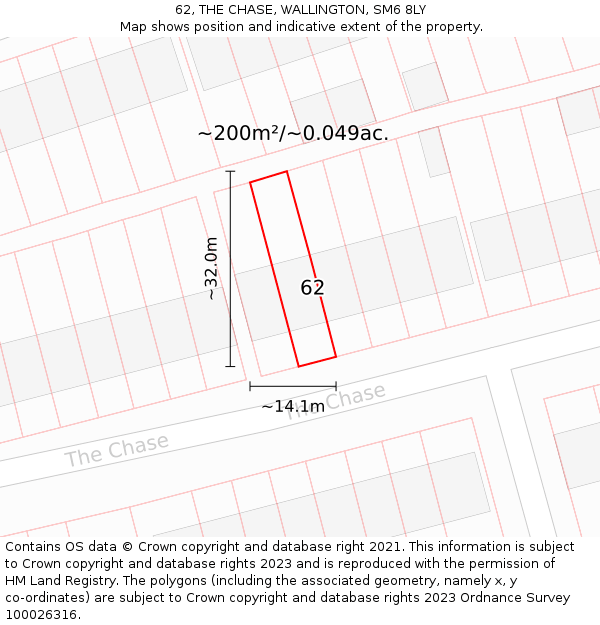 62, THE CHASE, WALLINGTON, SM6 8LY: Plot and title map